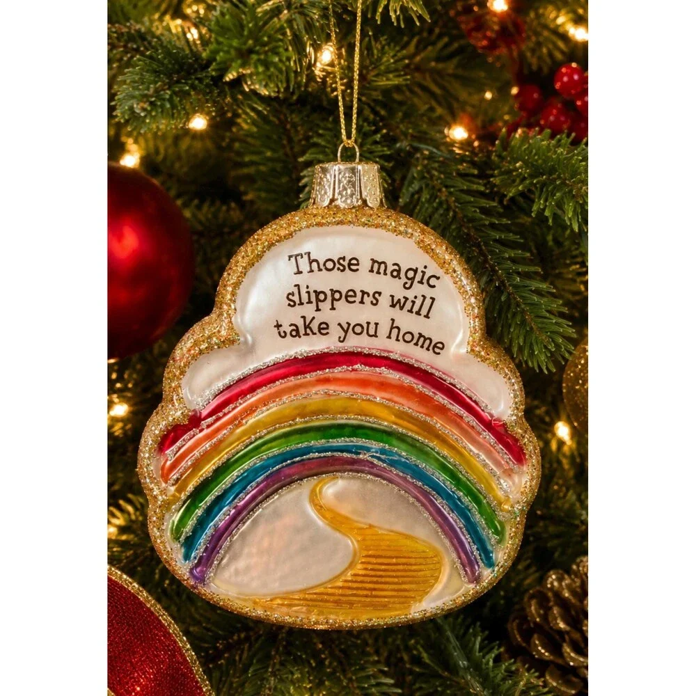Wizard of Oz Ruby Slippers Christmas Ornament Kurt Adler Glass Ornament 2 sides
